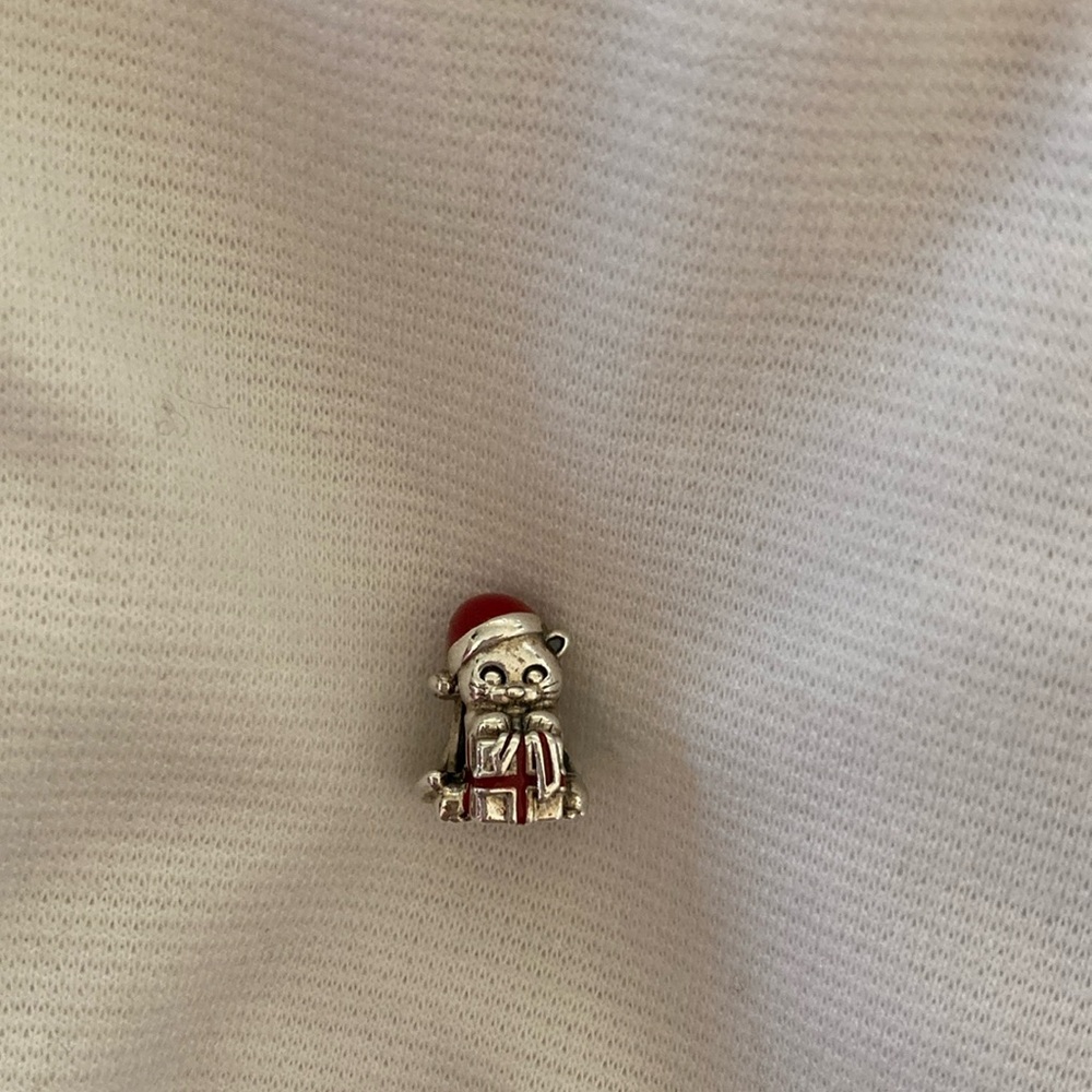 Pandora Christmas Kitty Cat Charm with Santa Hat